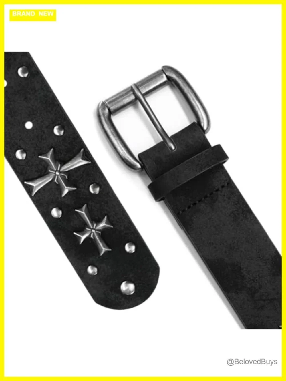 Y2K Punk Studded Belt Women Faux Leather Cross Rivet Goth Rock Waist